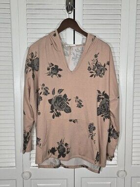 Workshop Floral Print V Neck Pink Gray Floral Long Sleeve Lightweight Sweater 1X